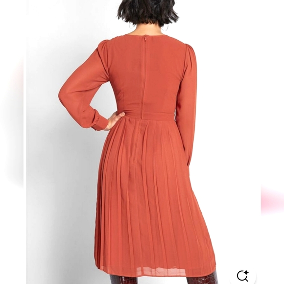 Anthropologie MOD CLOTH Keen On Pleats MIDI COTTON ORANGE DRESS - Picture 2 of 12